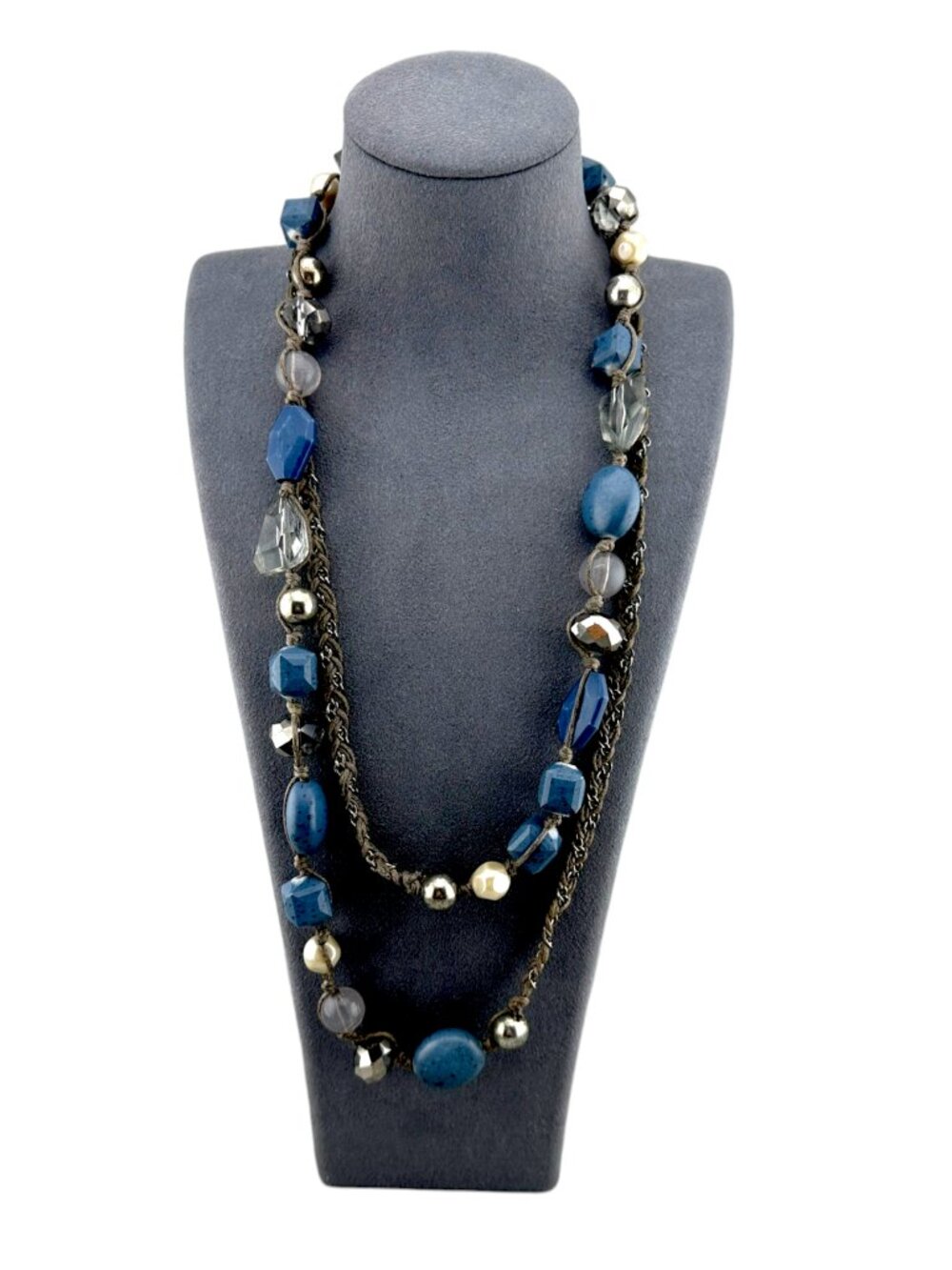Chico's Blue Beaded Long Necklace 45" Vintage Layering Statement Necklace